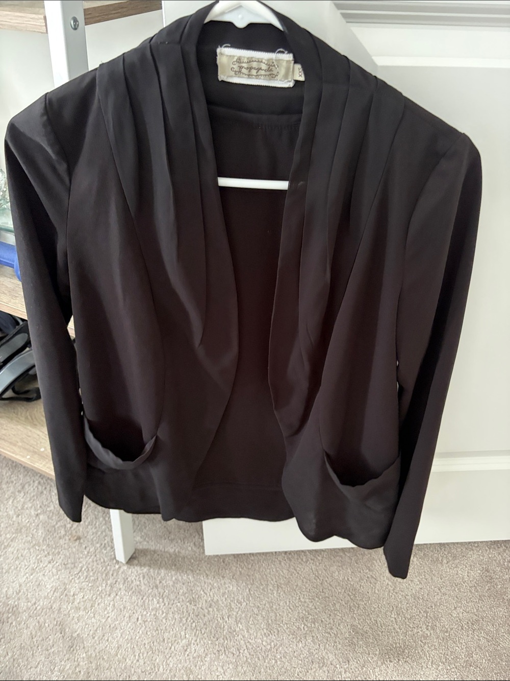 Black Women’s Open-Front Jacket - Elegant Draped Blazer